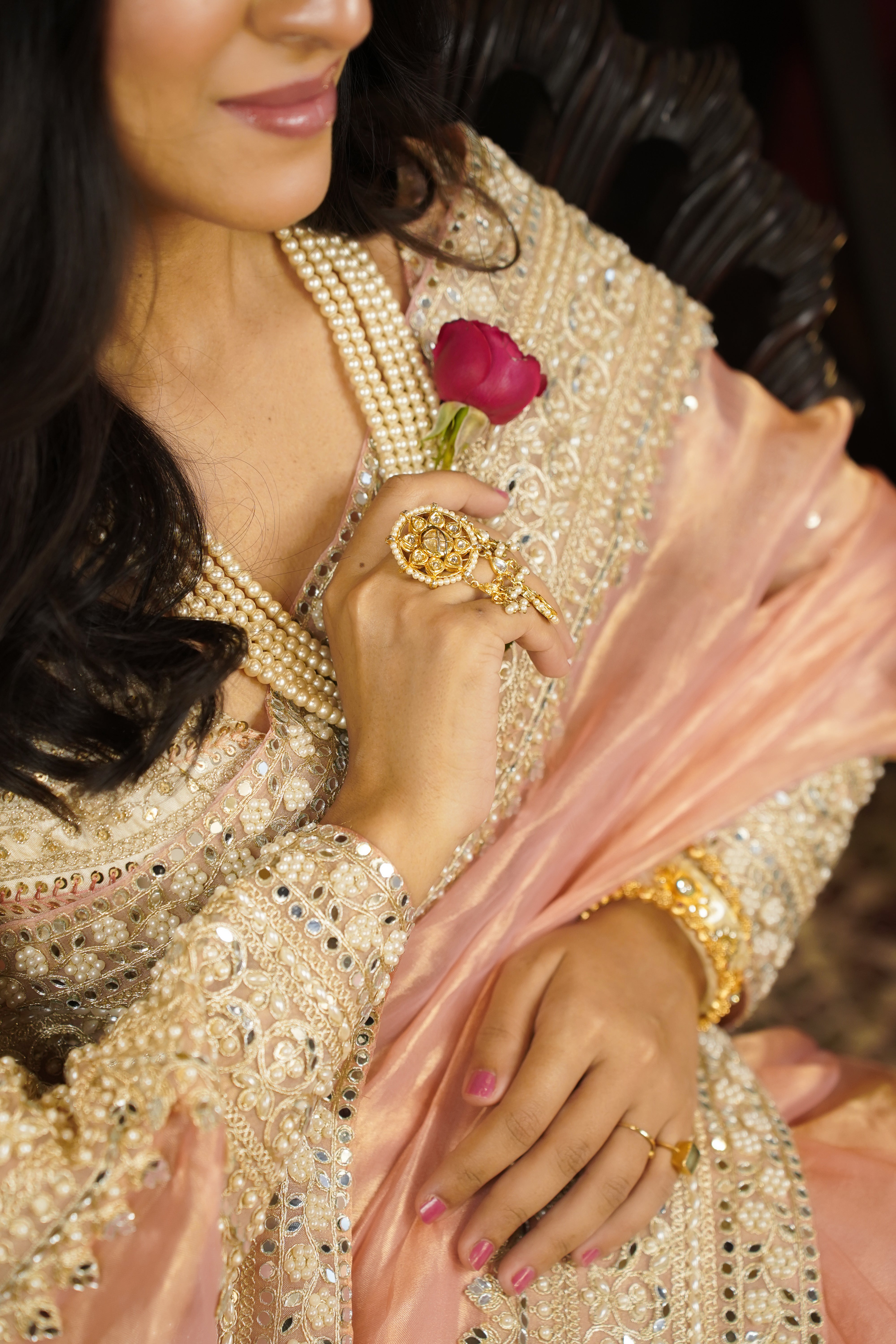 Cherry Blossom: Pink Pure Silk Tissue Saree | Intricate work Gold Raw Silk Blouse