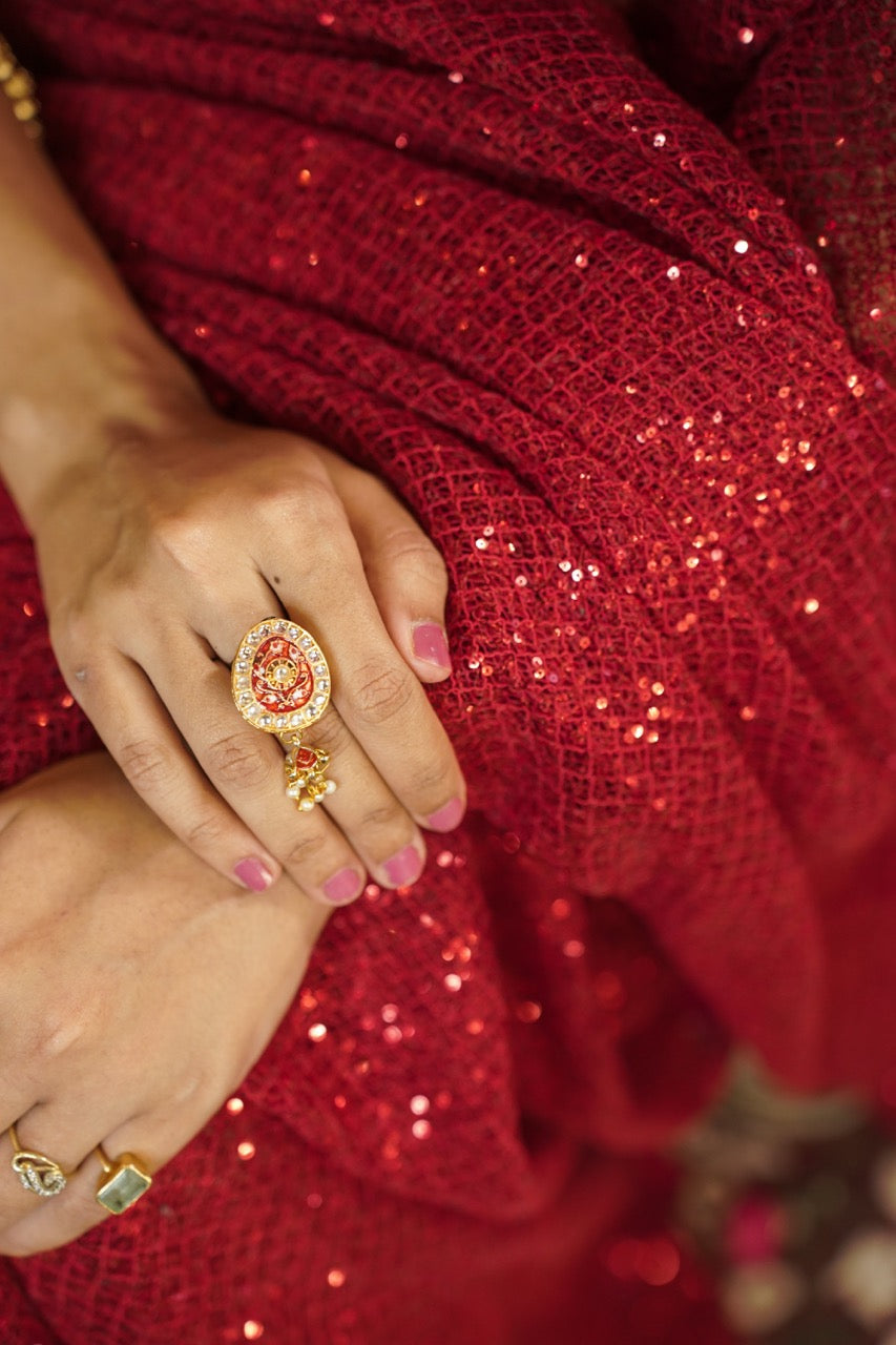 Carolina: Red Net Saree | Red Satin Blouse