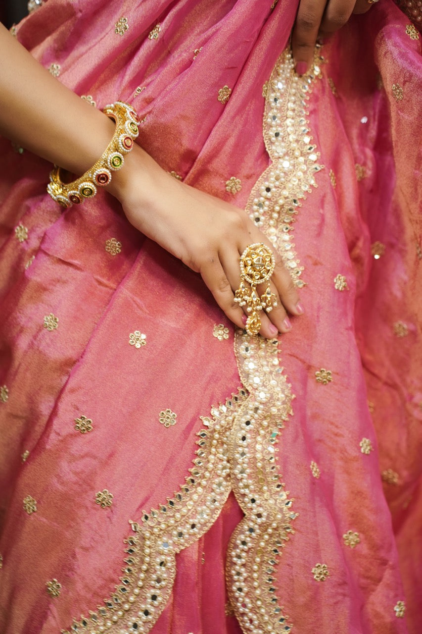 First Love: Pink Tissue Saree | Raw Silk Heavy Work Blouse