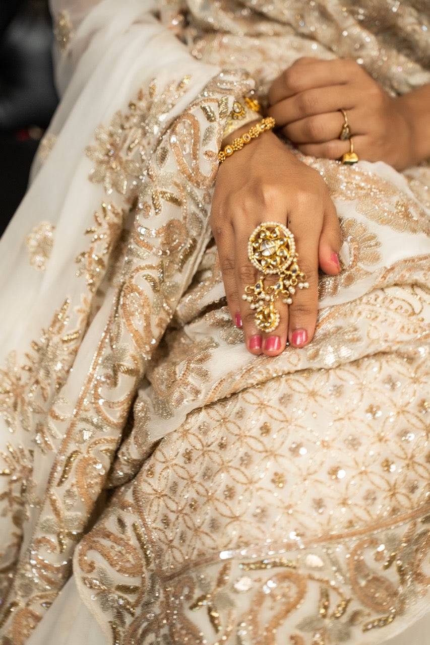 Rashq E Qamar: Off White Pure Chikankari Saree with Extensive Intricate Handwork | Self Handwork Blouse