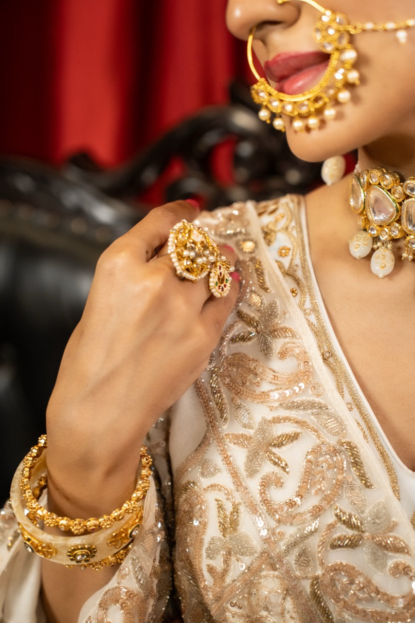 Rashq E Qamar: Off White Pure Chikankari Saree with Extensive Intricate Handwork | Self Handwork Blouse