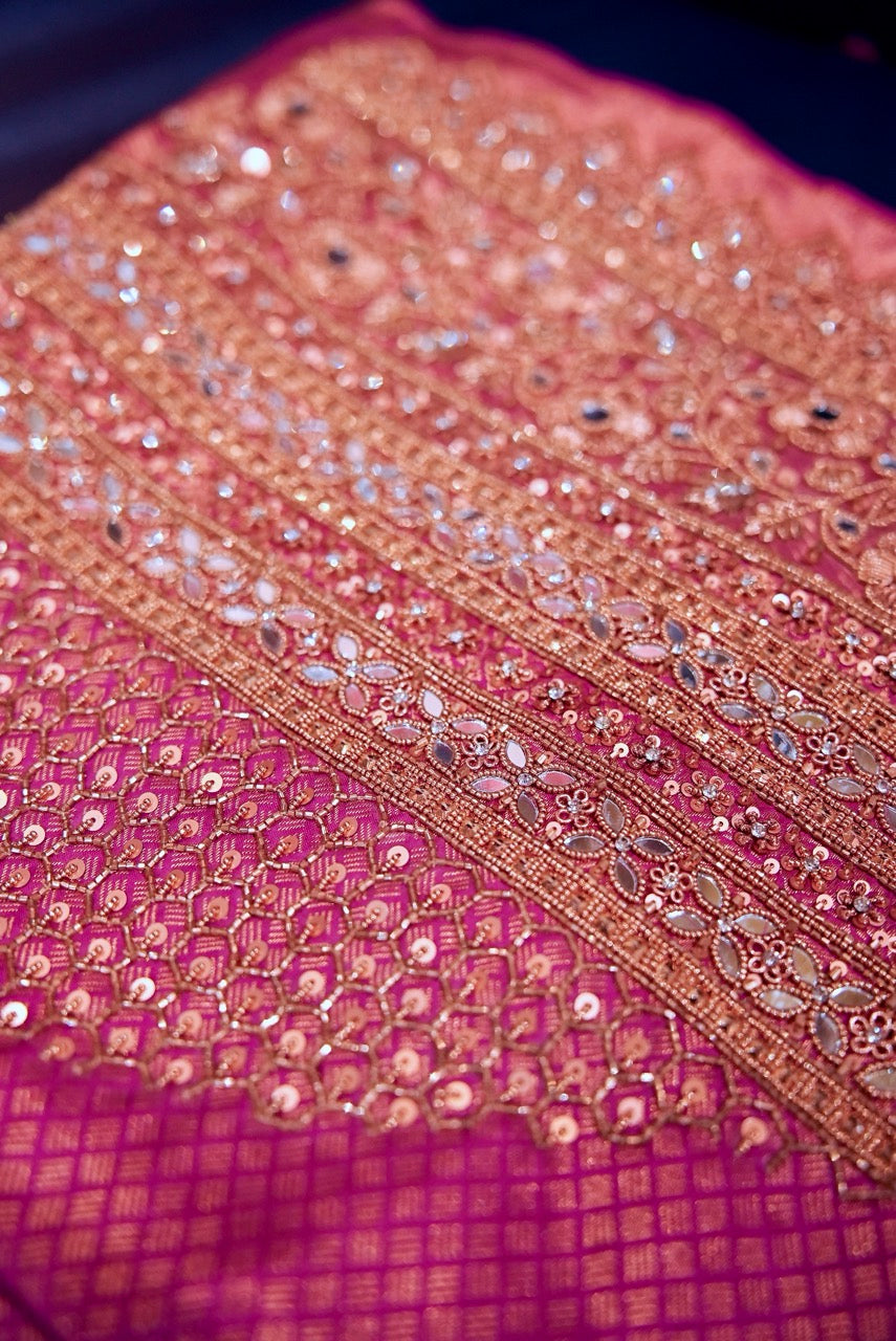 MALHAAR: PINK PURE SILK KANJEEVARAM SAREE WITH HANDWORK ON SAREE AND BLOUSE