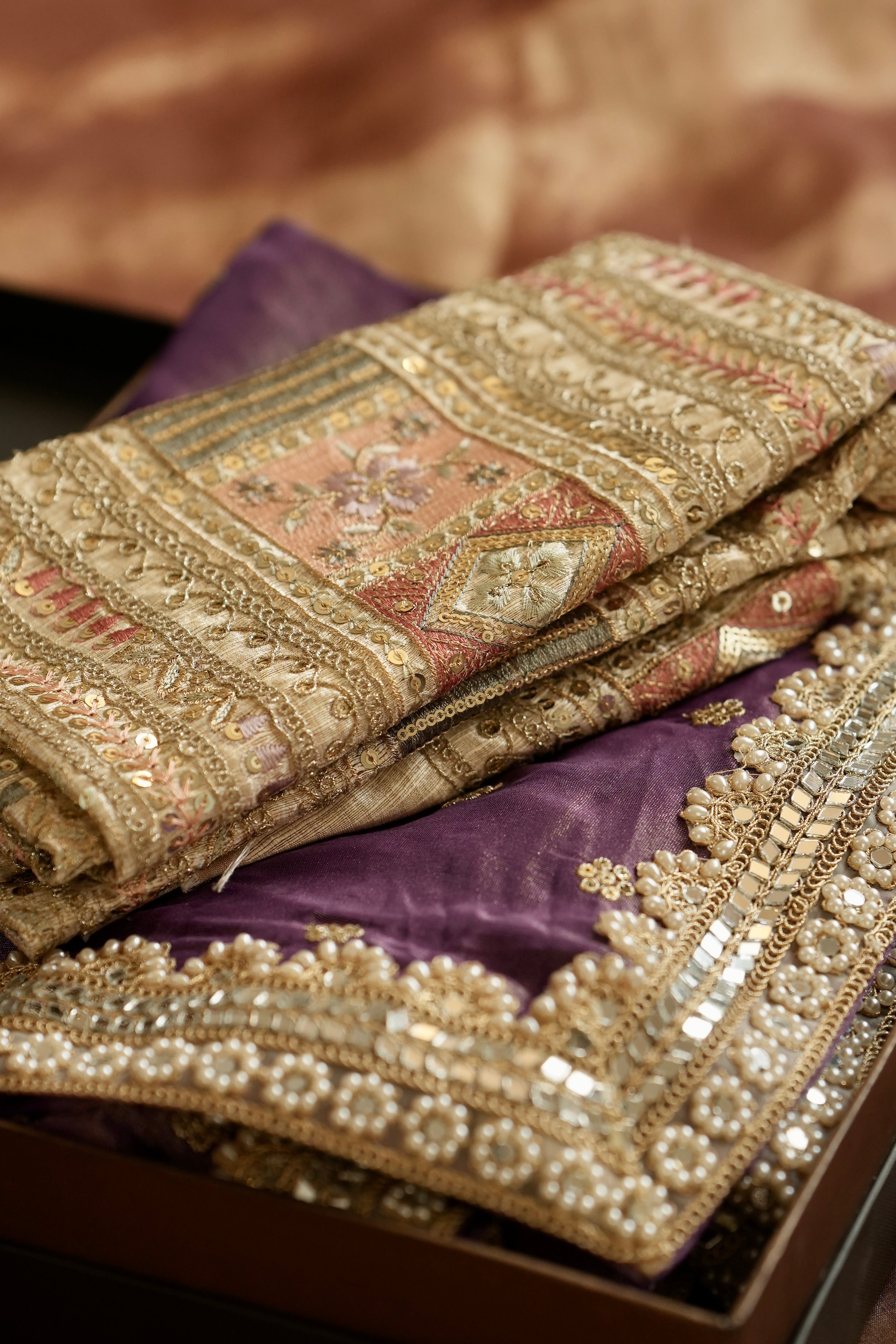 Iris: Purple Pure Tissue Saree | Heavy intricate work Raw Silk Blouse