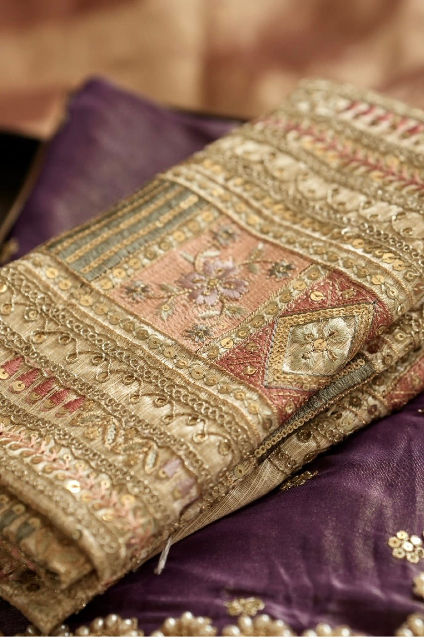 Iris: Purple Pure Tissue Saree | Heavy intricate work Raw Silk Blouse