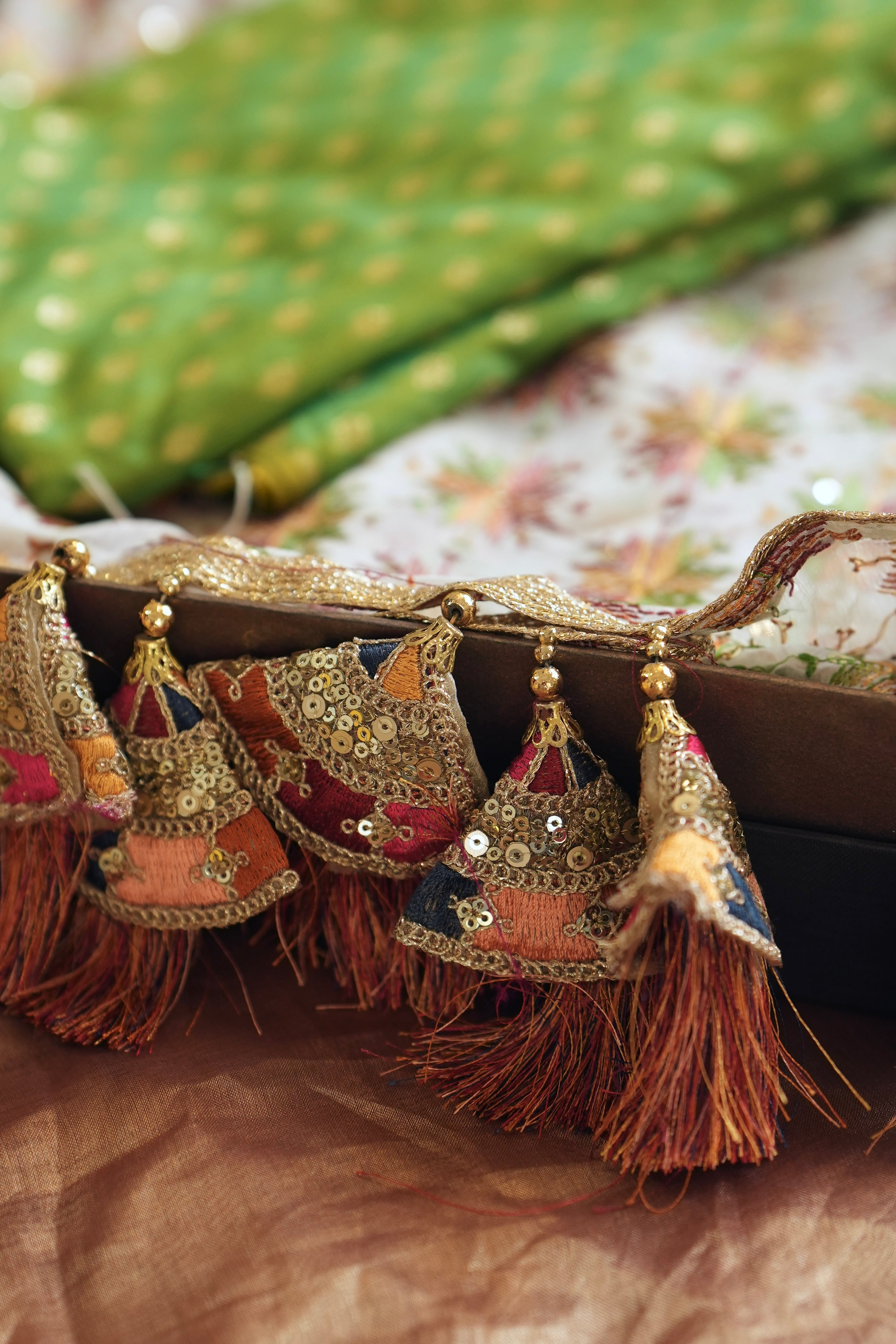 Parijata: Off White Floral Motif Pure Chiffon Saree | Green Brocade Blouse