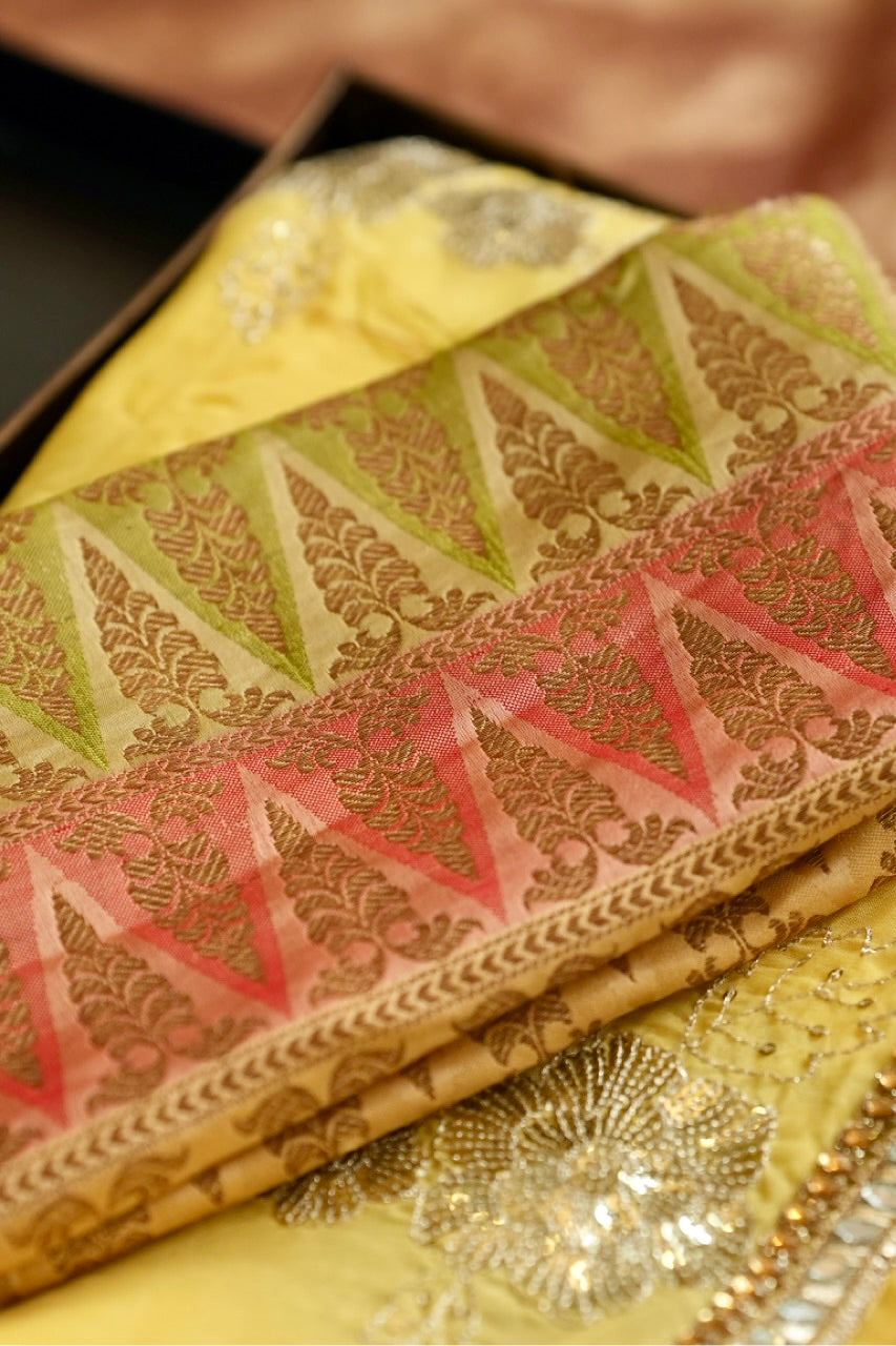 Bahaar: Yellow Pure Organza Saree | Brocade Blouse