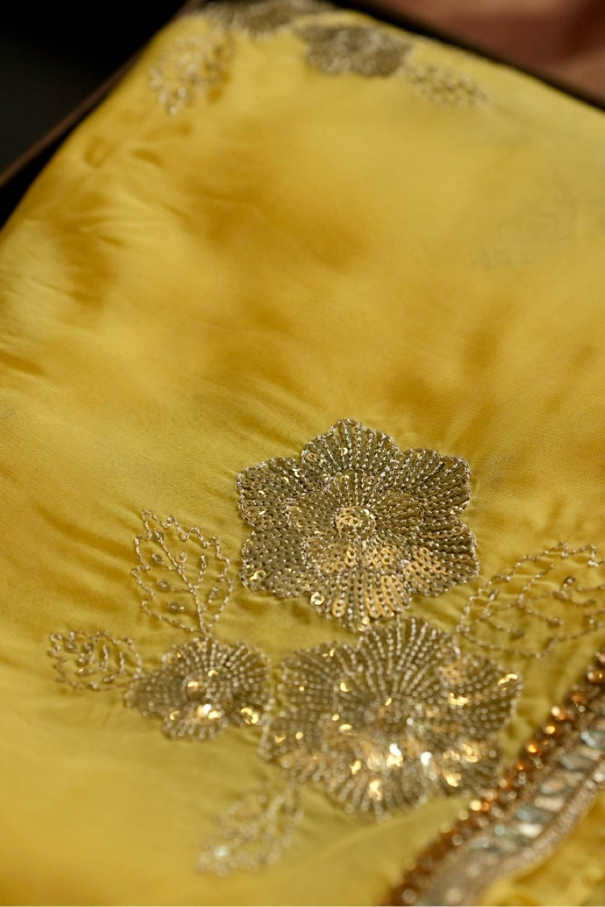 Bahaar: Yellow Pure Organza Saree | Brocade Blouse
