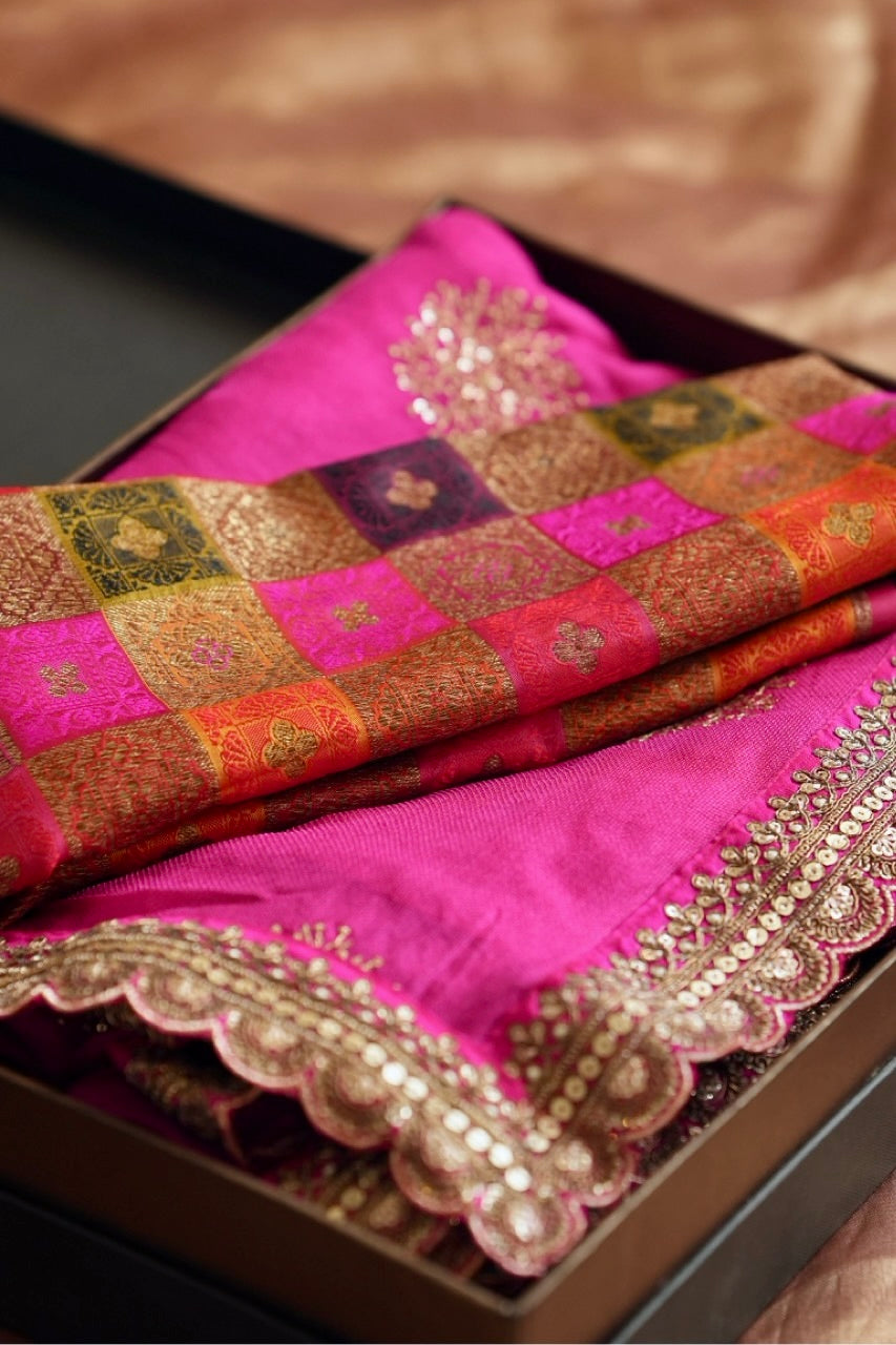 Peony: Pink Jute Uppada Saree | Brocade Blouse