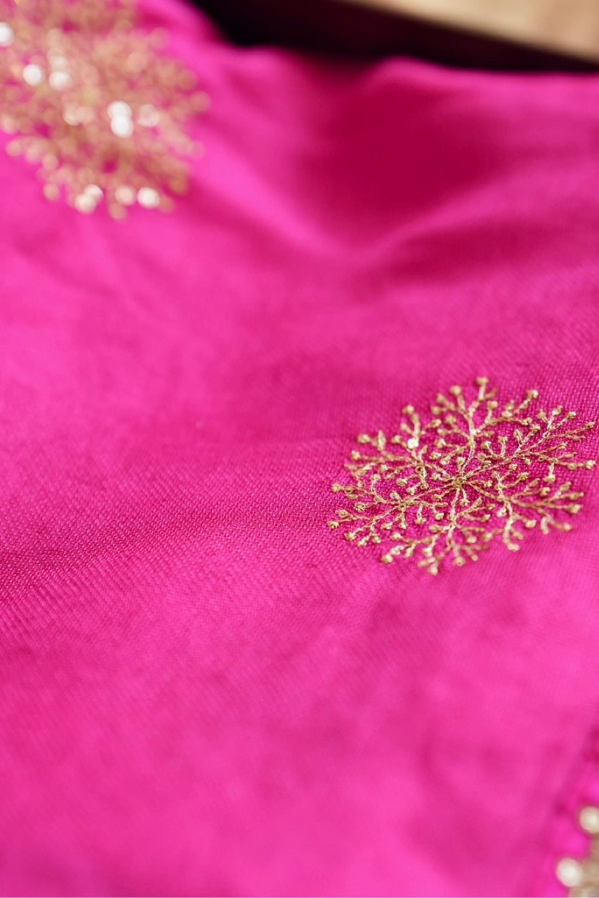 Peony: Pink Jute Uppada Saree | Brocade Blouse