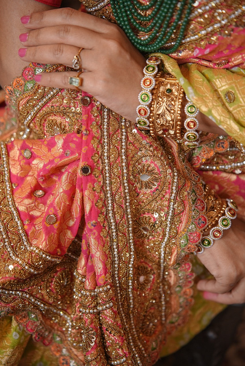 Kashish: Pure Silk Dual Colour Bandhani with Handwork | Self with Handwork