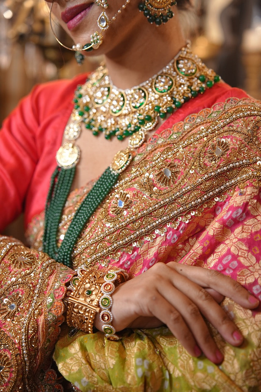 Kashish: Pure Silk Dual Colour Bandhani with Handwork | Self with Handwork