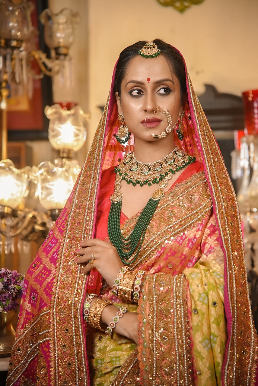 Kashish: Pure Silk Dual Colour Bandhani with Handwork | Self with Handwork