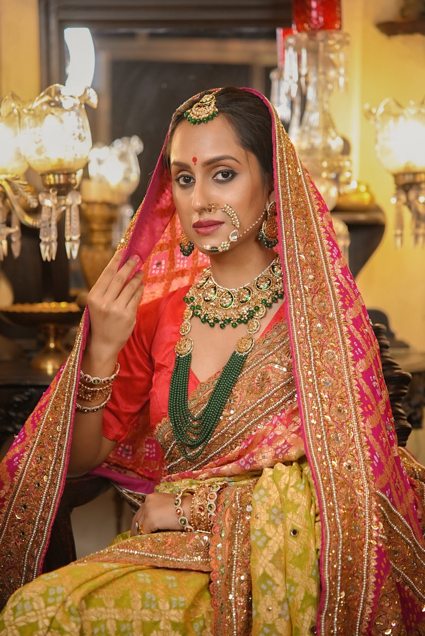 Kashish: Pure Silk Dual Colour Bandhani with Handwork | Self with Handwork