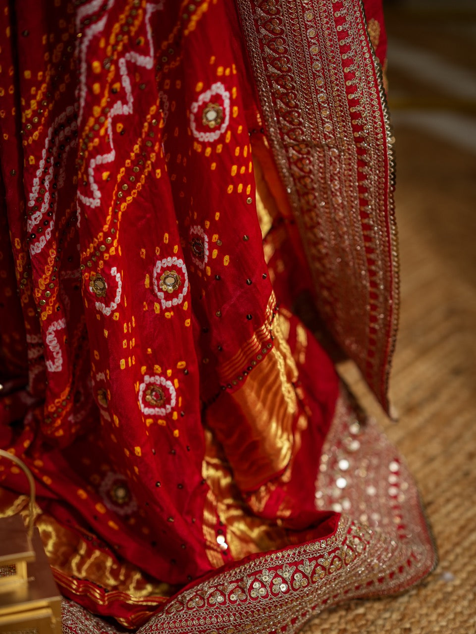 Kareena: Red Uppada Silk Top with Pure Gajji Silk Handwoven Bandhani Handwork Dupatta