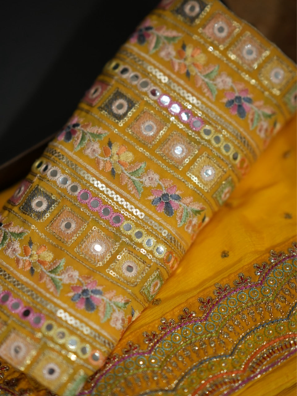 Mahi: Yellow Chinnon Saree with Yellow Georgette Blouse