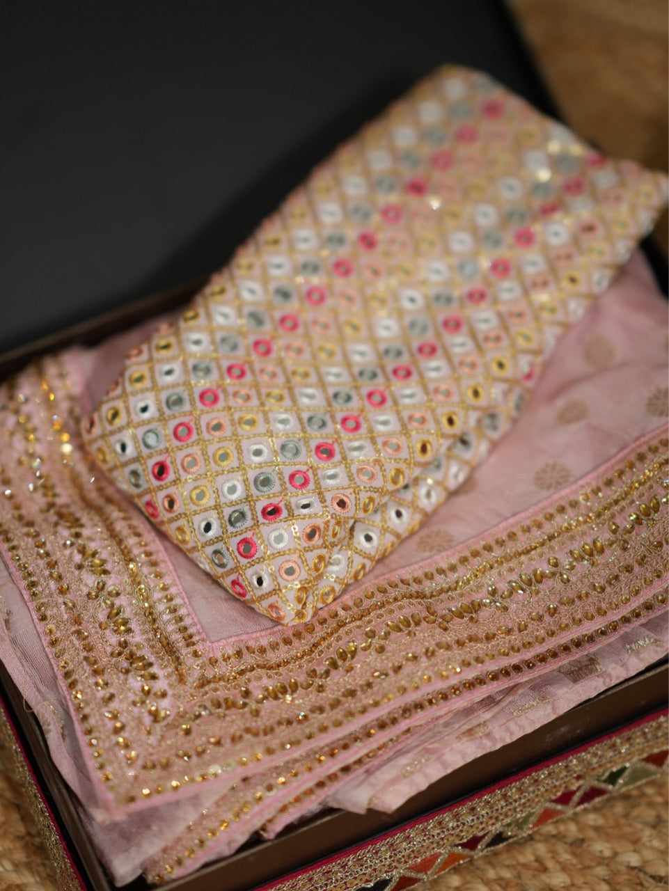 Prayer: Pink Jute Jacquard Saree with Pink Georgette Blouse