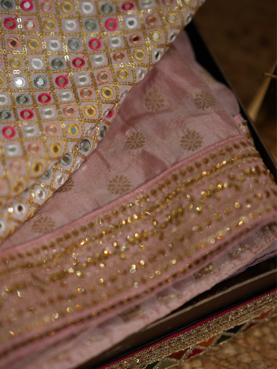 Prayer: Pink Jute Jacquard Saree with Pink Georgette Blouse