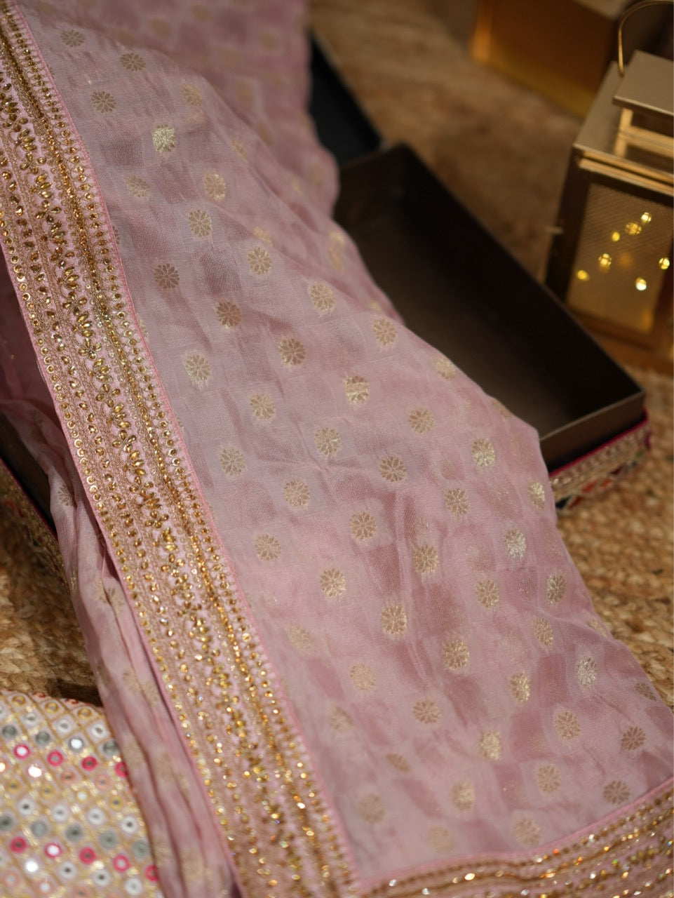 Prayer: Pink Jute Jacquard Saree with Pink Georgette Blouse