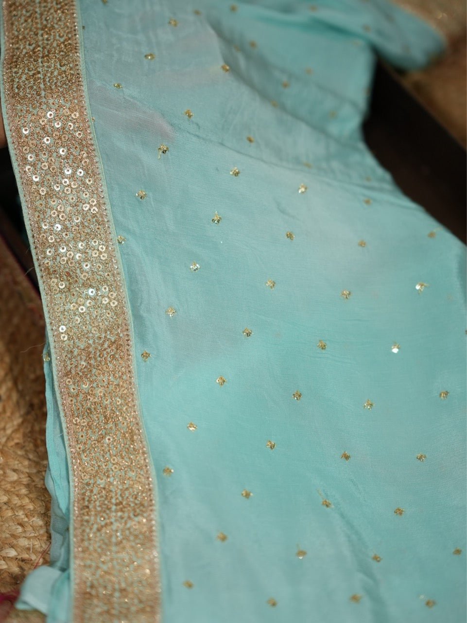 Aqua: Blue Chinnon Saree with Georgette Blouse