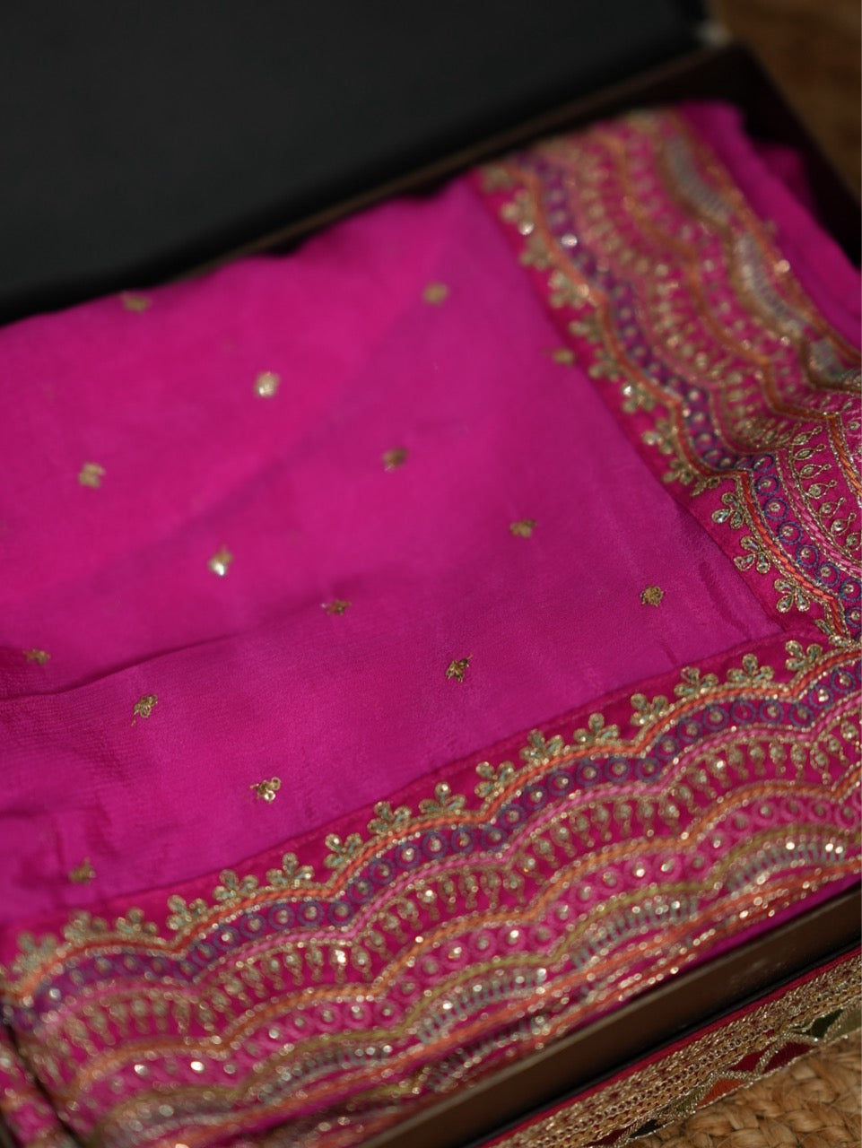 Gulbahaar: Pink Chinnon Saree with Pink Georgette Blouse