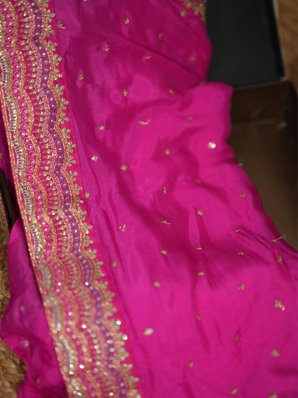 Gulbahaar: Pink Chinnon Saree with Pink Georgette Blouse