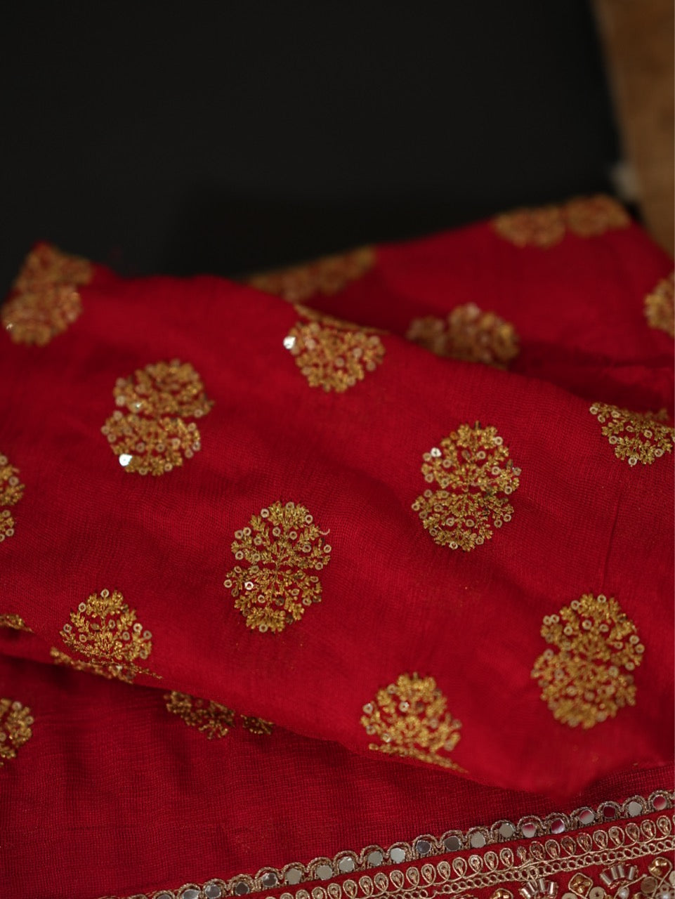 LAILA: Red Jute Uppada Saree with self blouse