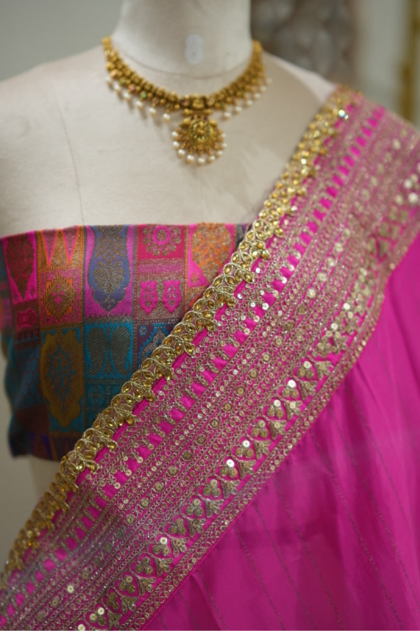 Dahlia: Pure Silk Chiffon Saree with Brocade Blouse