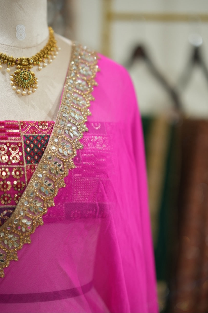 Begonia : Pure Silk Chiffon Saree with Brocade Blouse