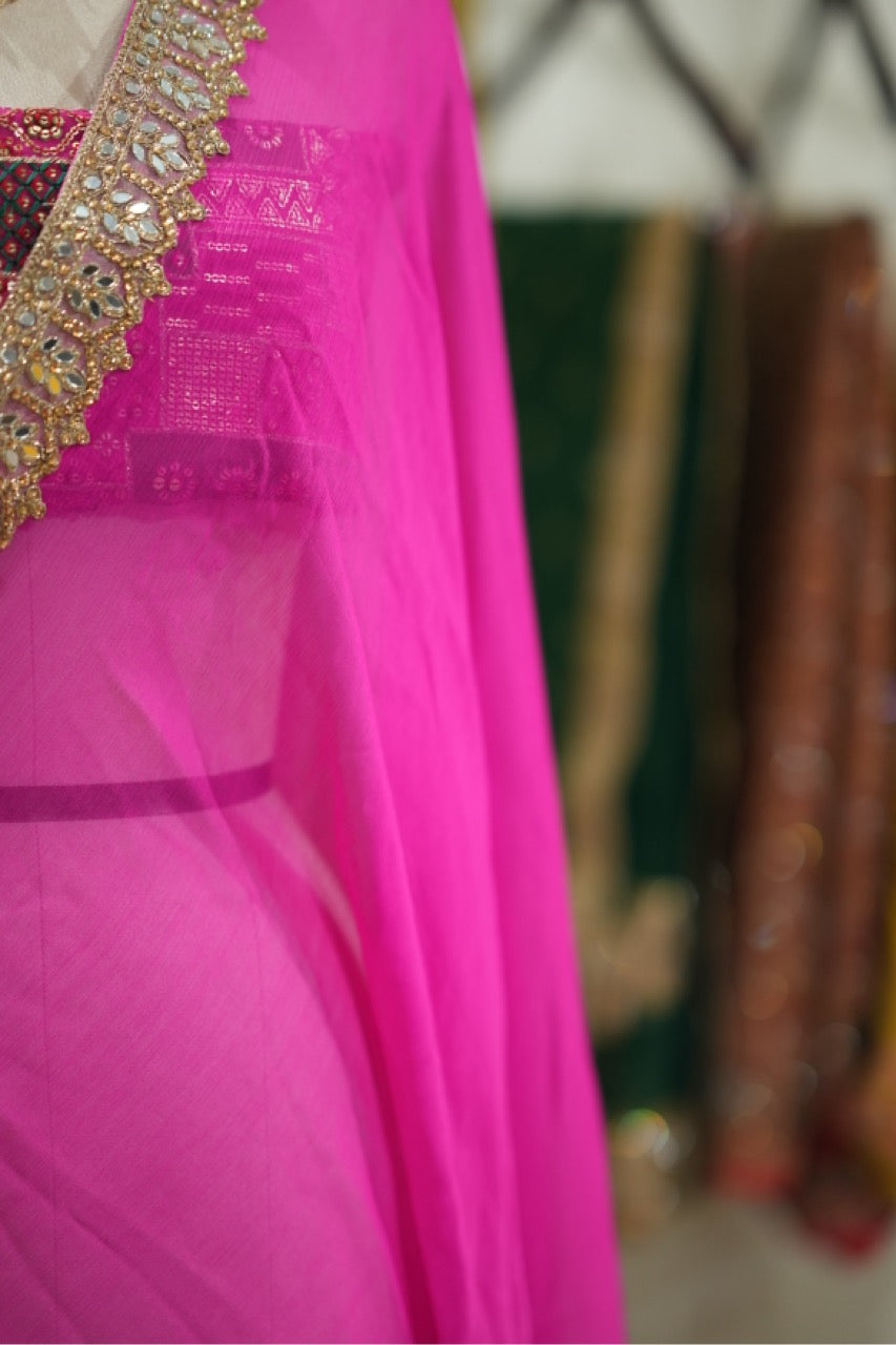 Begonia : Pure Silk Chiffon Saree with Brocade Blouse