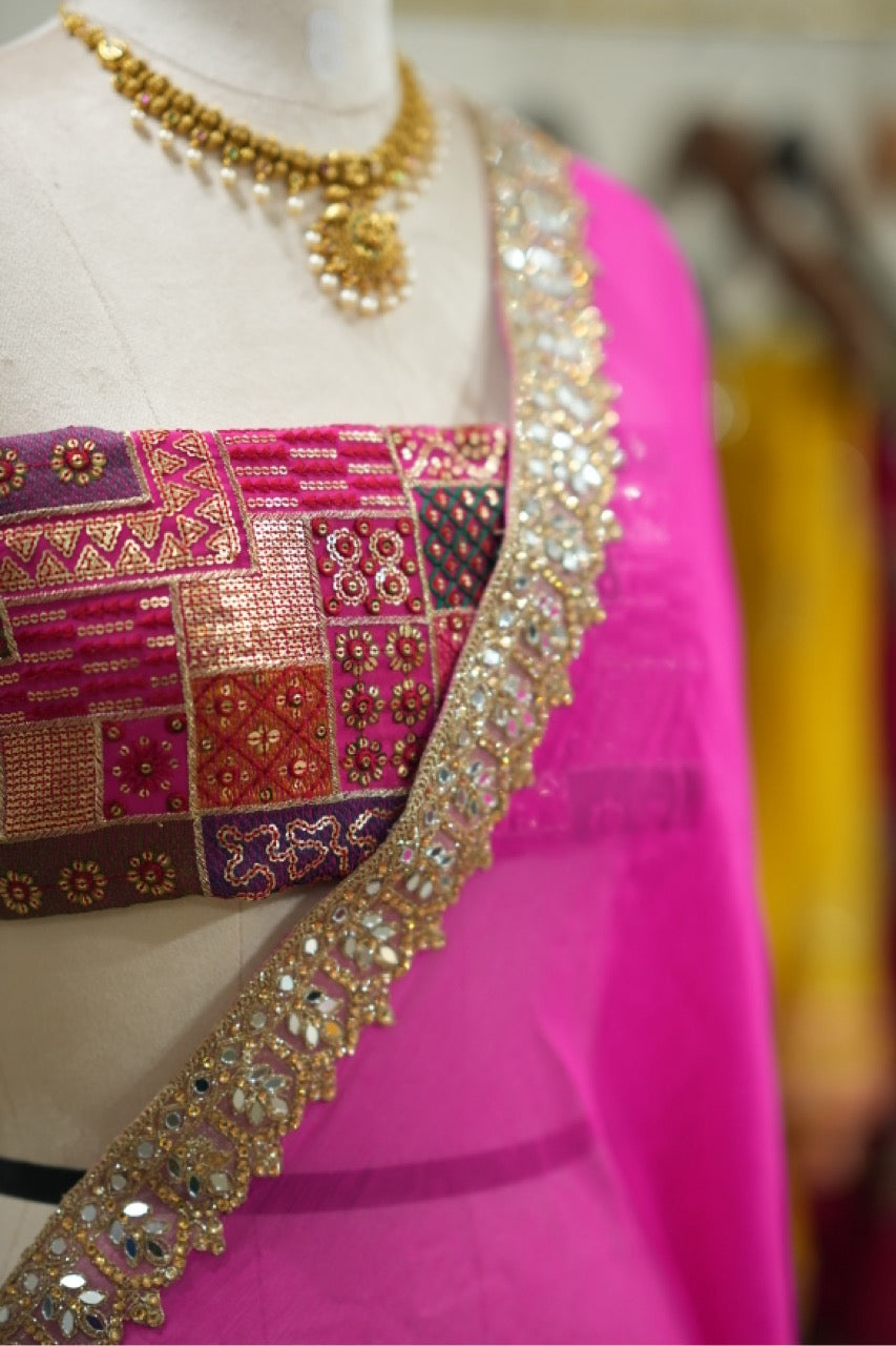 Begonia : Pure Silk Chiffon Saree with Brocade Blouse