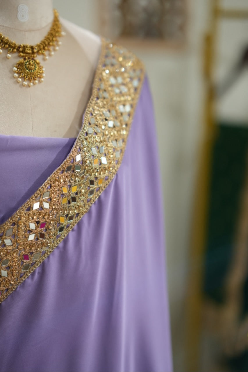 Lavender: Pure Satin Lavender saree with Self Blouse