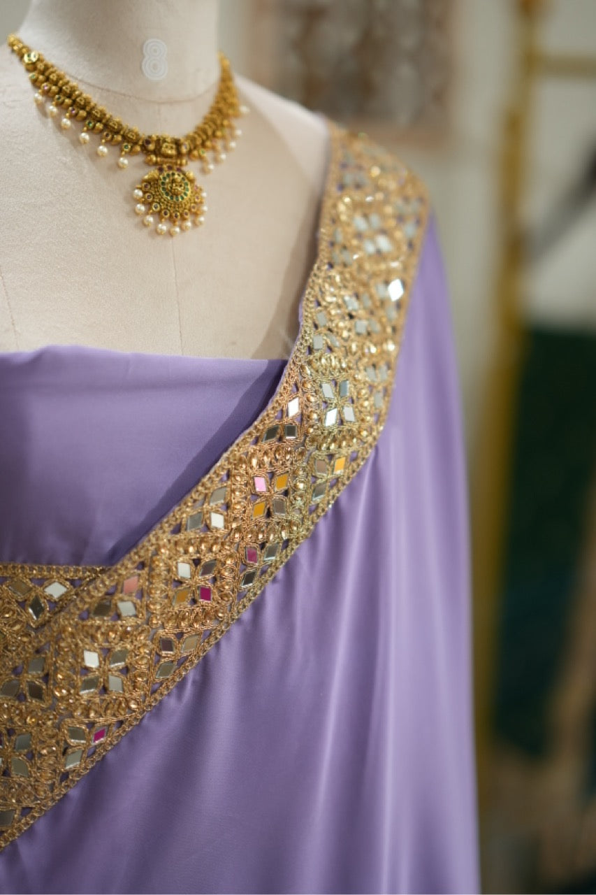 Lavender: Pure Satin Lavender saree with Self Blouse