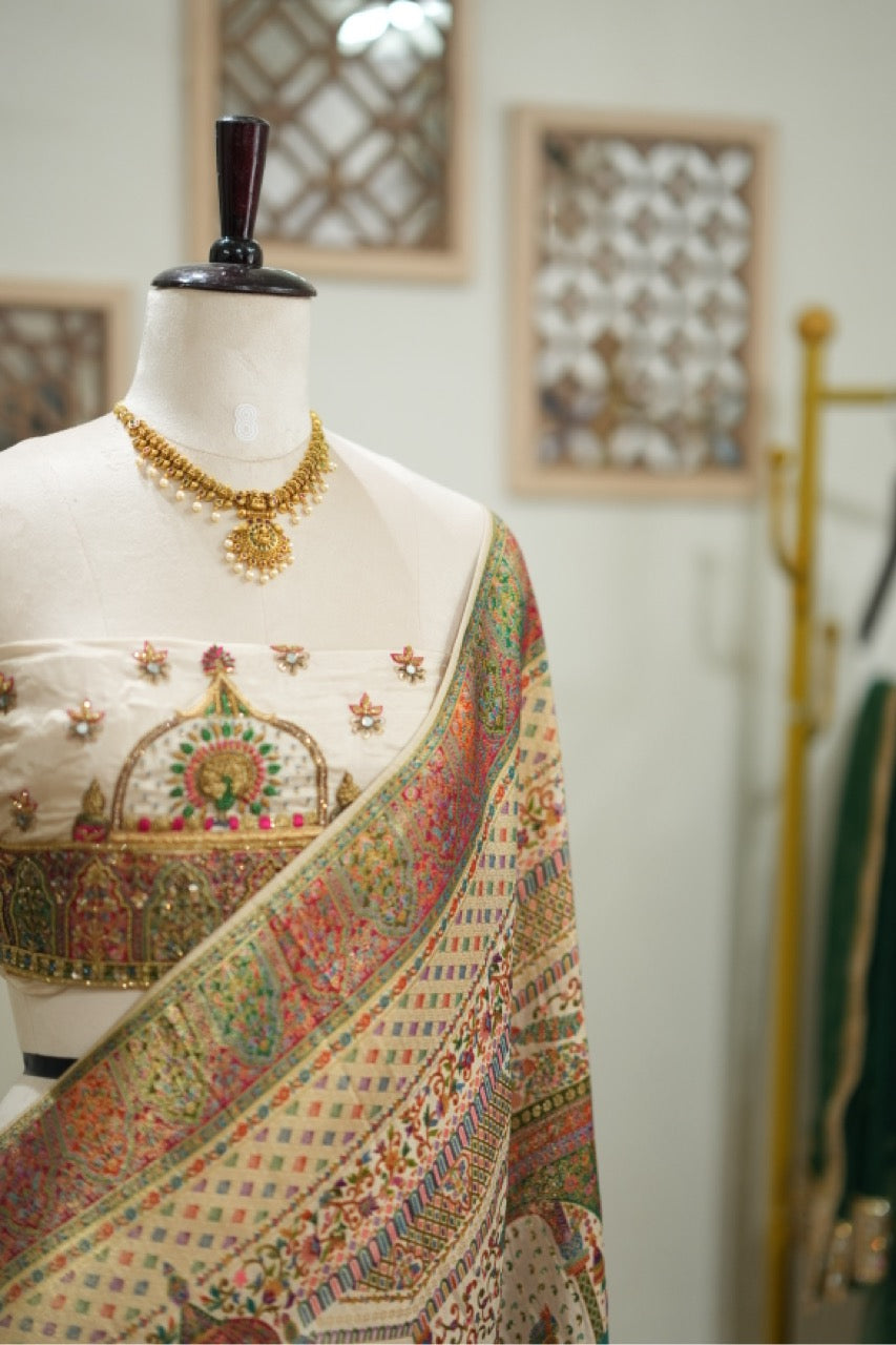 Yemberzal: Pashmina Saree with Handwork on Blouse