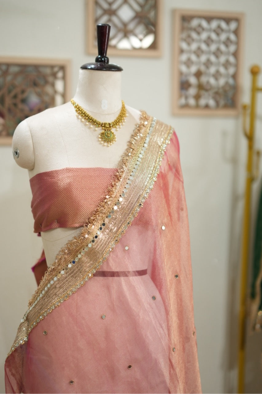 Mehfil: Pure silk tissue organza with brocade blouse