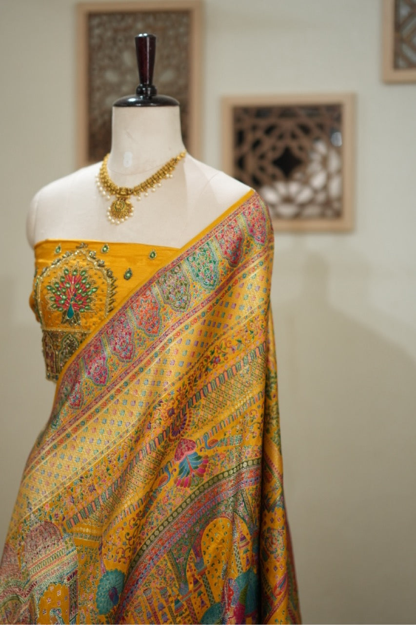 Daffodil: Pashmina Saree with Handwork on Blouse