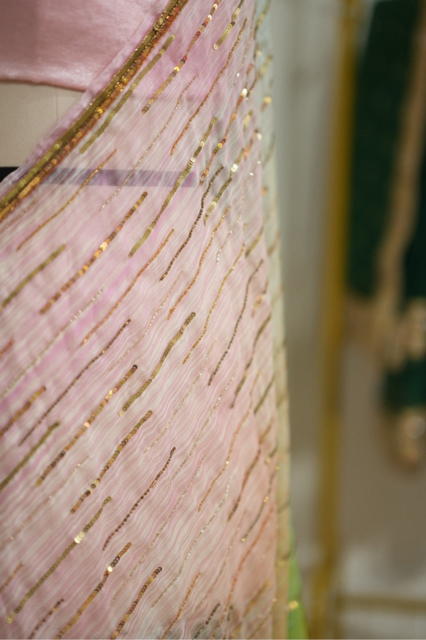 Popsicle: Pure Silk Ombre Organza Saree with Luxury Handwork | Pink Premium Imported Satin Blouse
