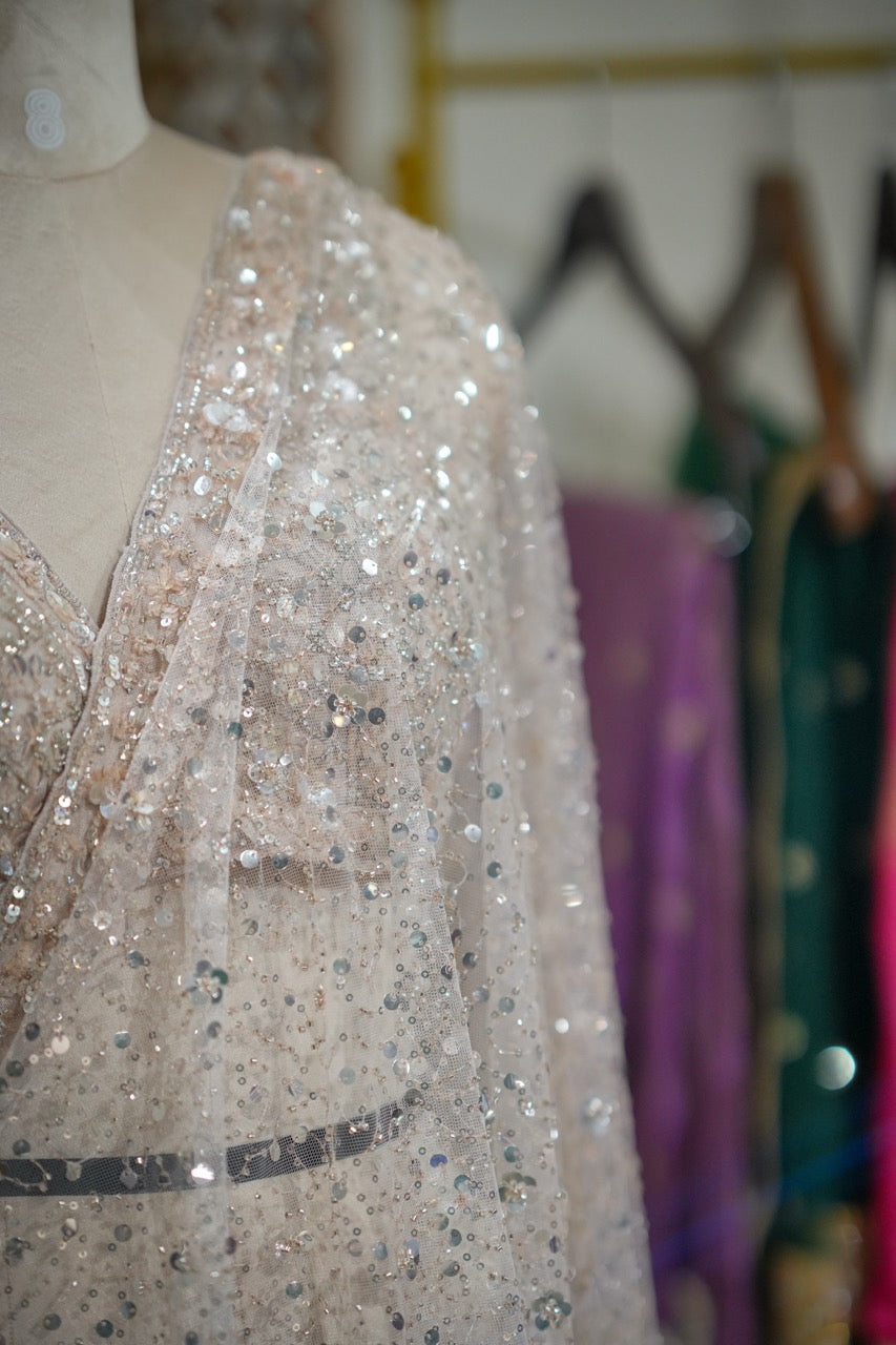 Chandelier: Pink SoftNet Handwork Saree with Handwork Blouse