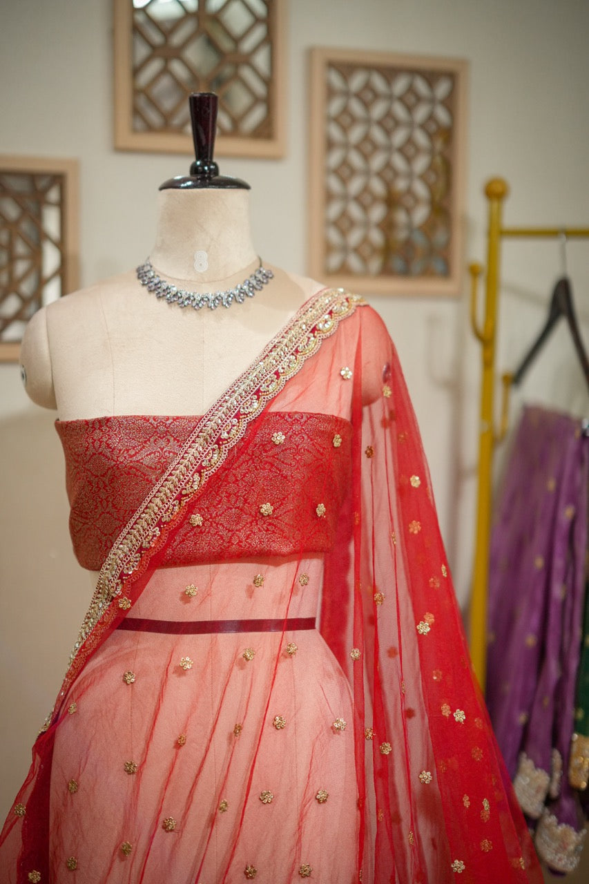 Amor: Red Softnet Saree | Red Brocade Blouse