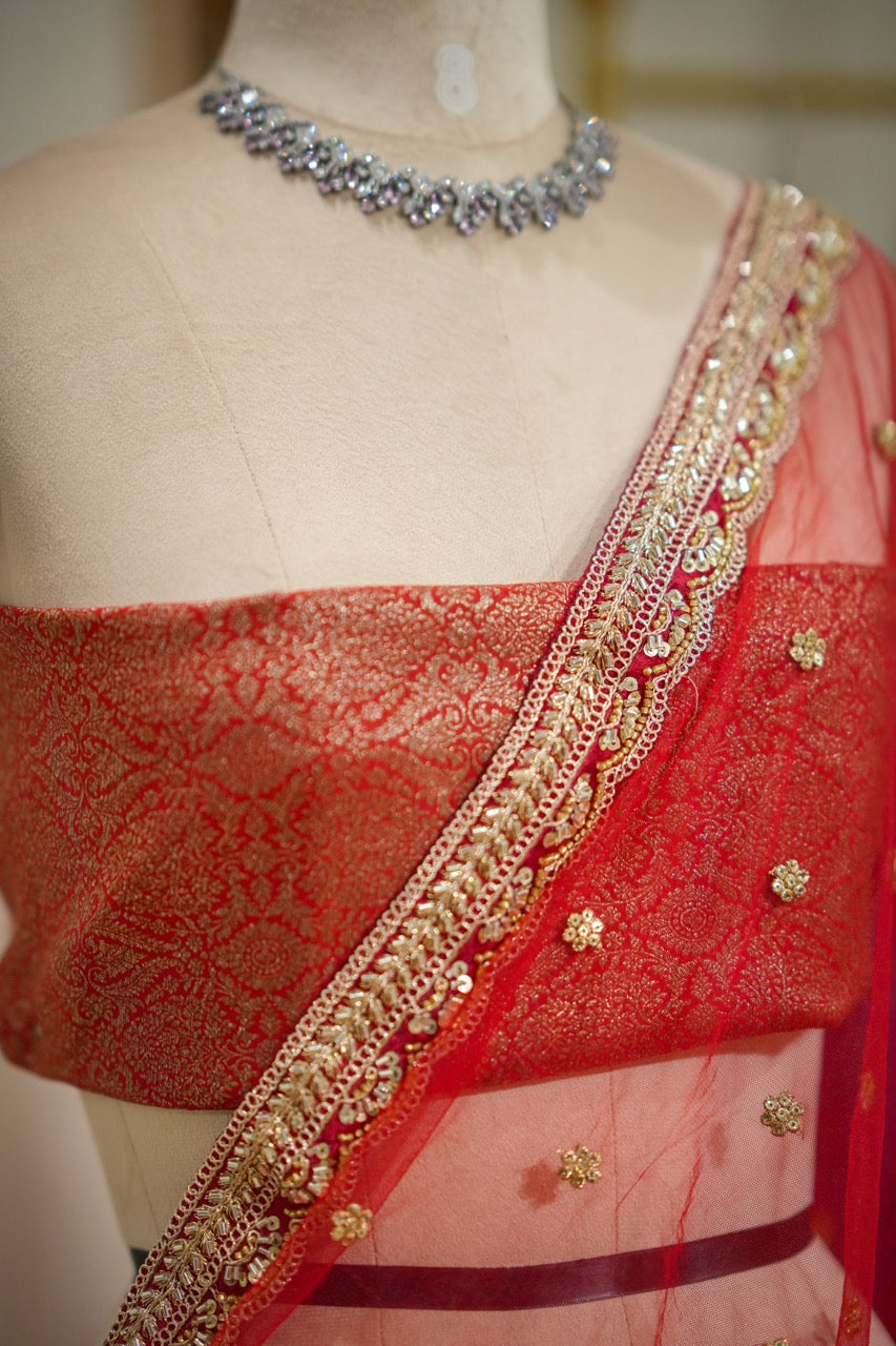 Amor: Red Softnet Saree | Red Brocade Blouse