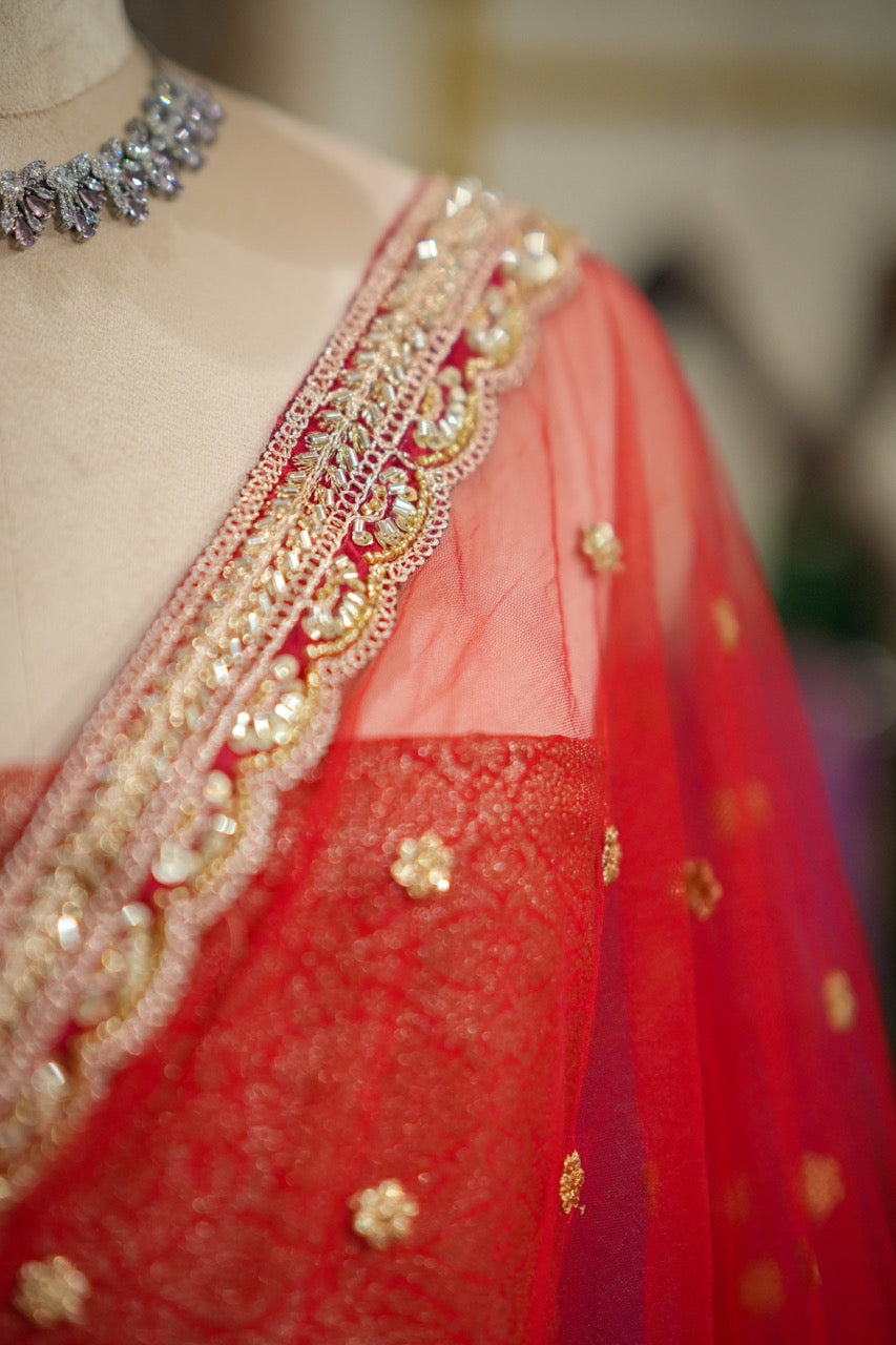 Amor: Red Softnet Saree | Red Brocade Blouse