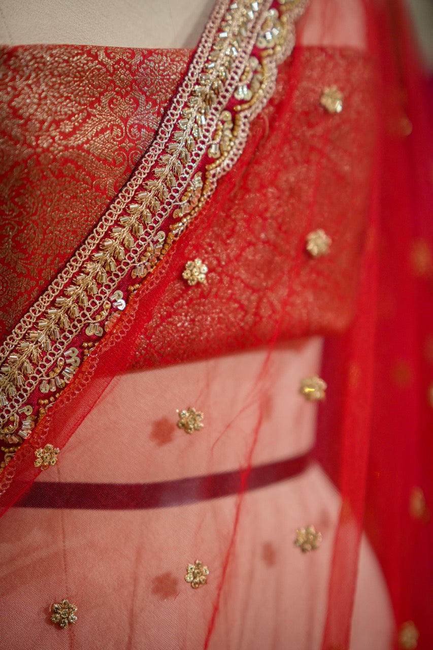 Amor: Red Softnet Saree | Red Brocade Blouse