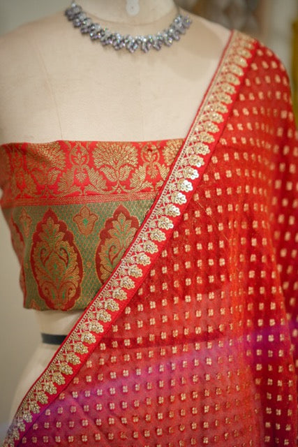 Red Love: Red Jute Jacquard Saree with Brocade Blouse