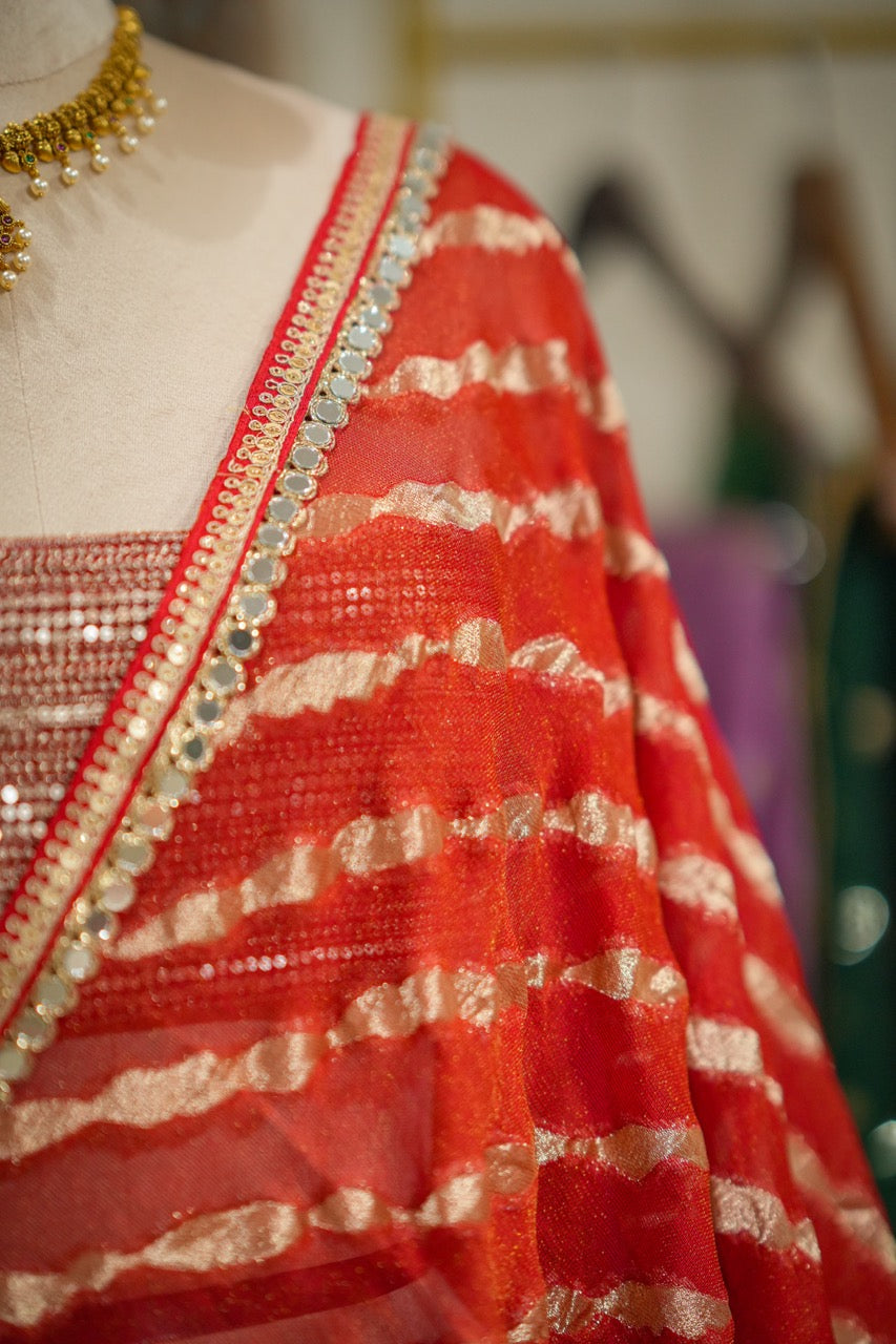 Passion: Red Jute Jacquard Saree | Red Pure Georgette Heavy Embroidered Blouse