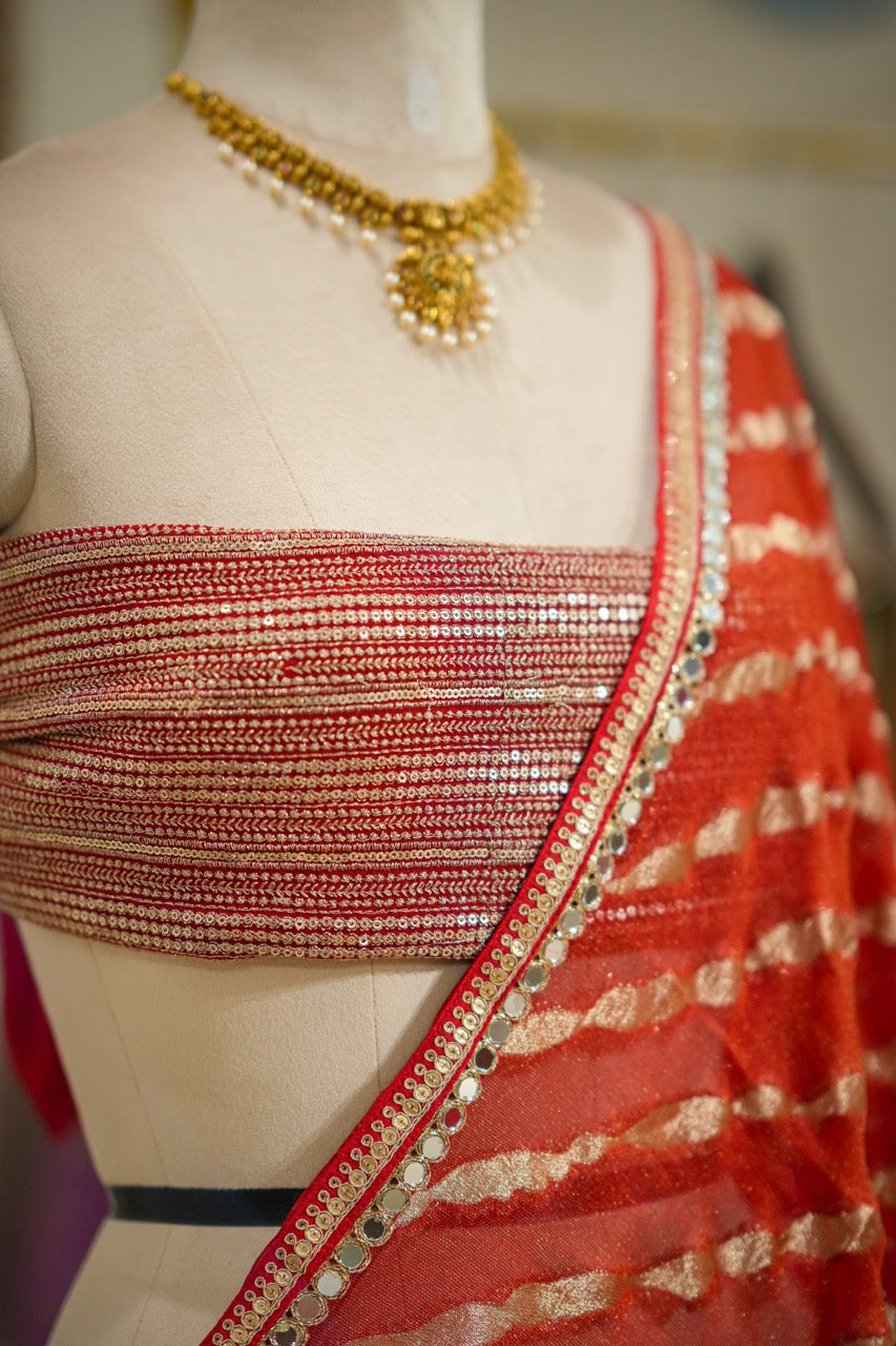 Passion: Red Jute Jacquard Saree | Red Pure Georgette Heavy Embroidered Blouse