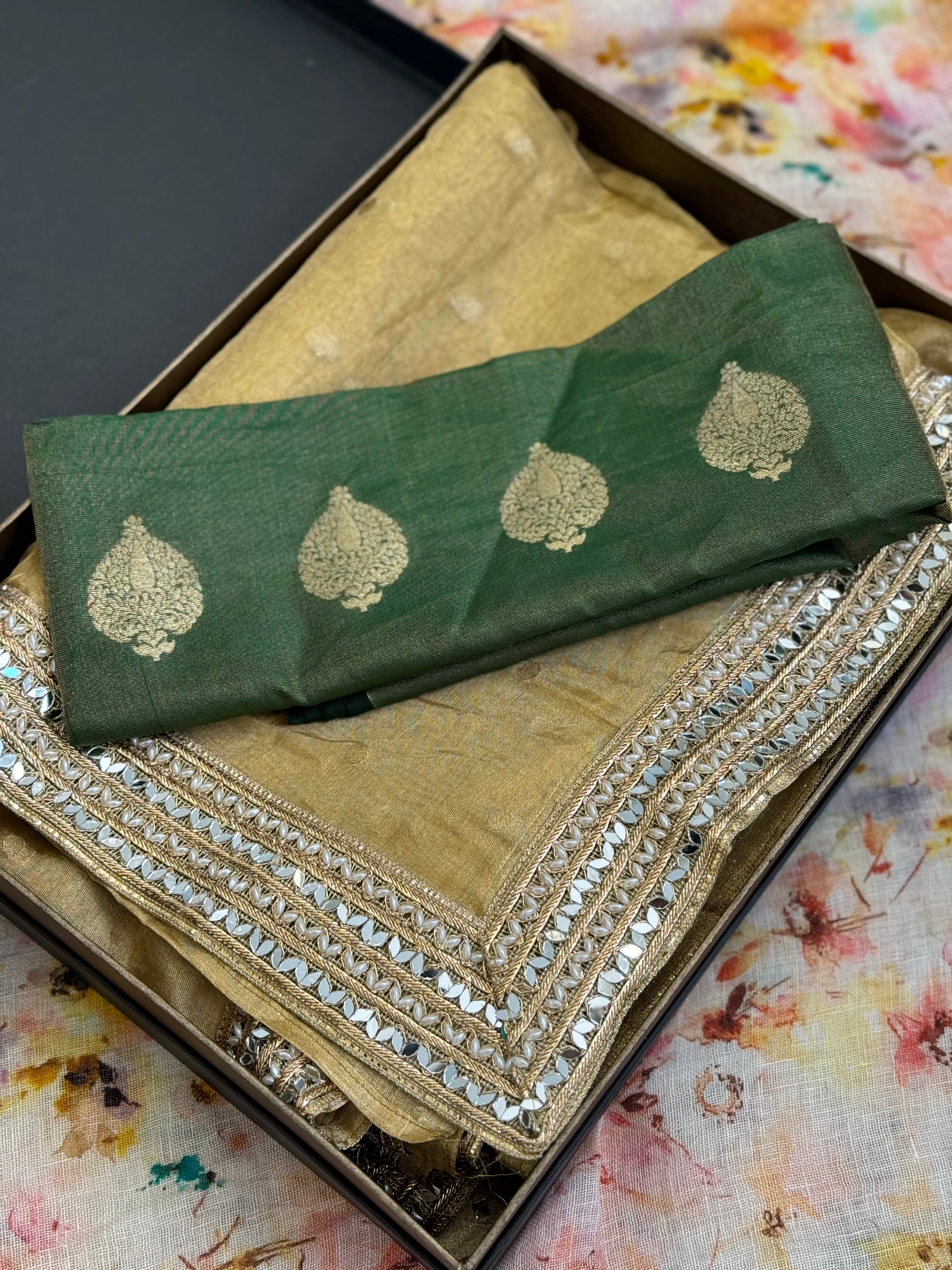 Sona: Gold Pure Silk Tissue Saree | Pure Silk Tissue Blouse