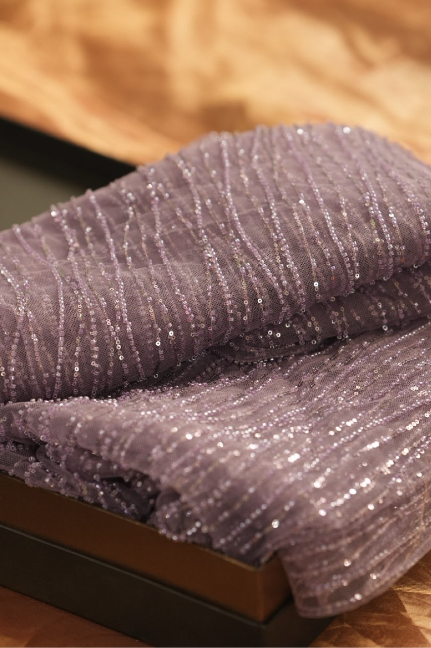 Provence: Lavender SoftNet Heavy Premium Work Bridesmaid Saree | Self Blouse