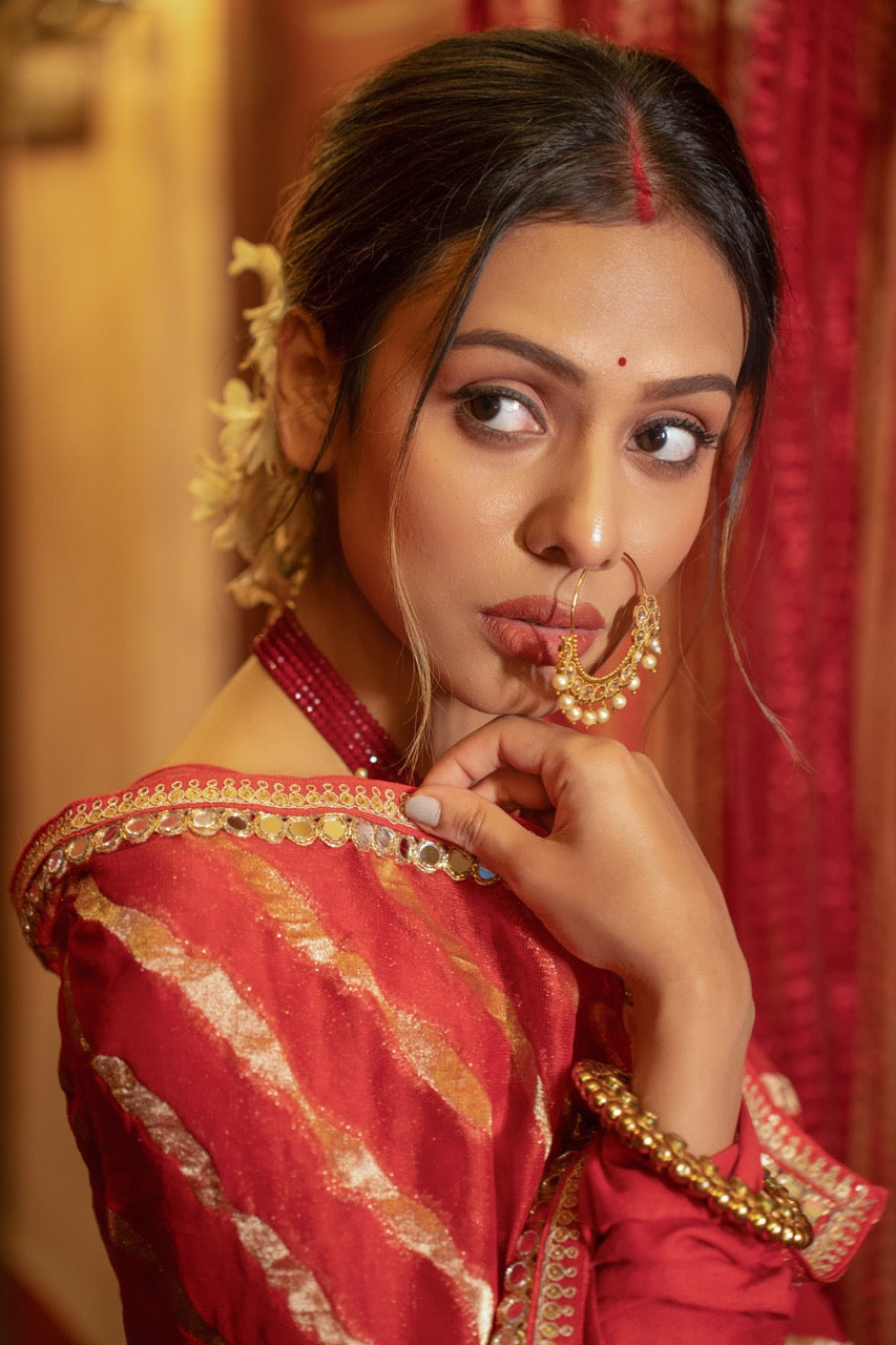 Passion: Red Jute Jacquard Saree | Red Pure Georgette Heavy Embroidered Blouse