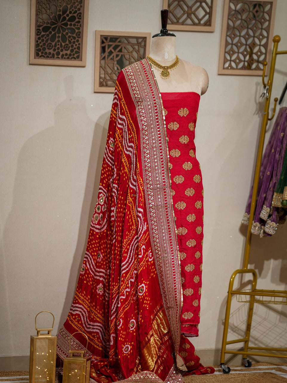 Kareena: Red Uppada Silk Top with Pure Gajji Silk Handwoven Bandhani Handwork Dupatta