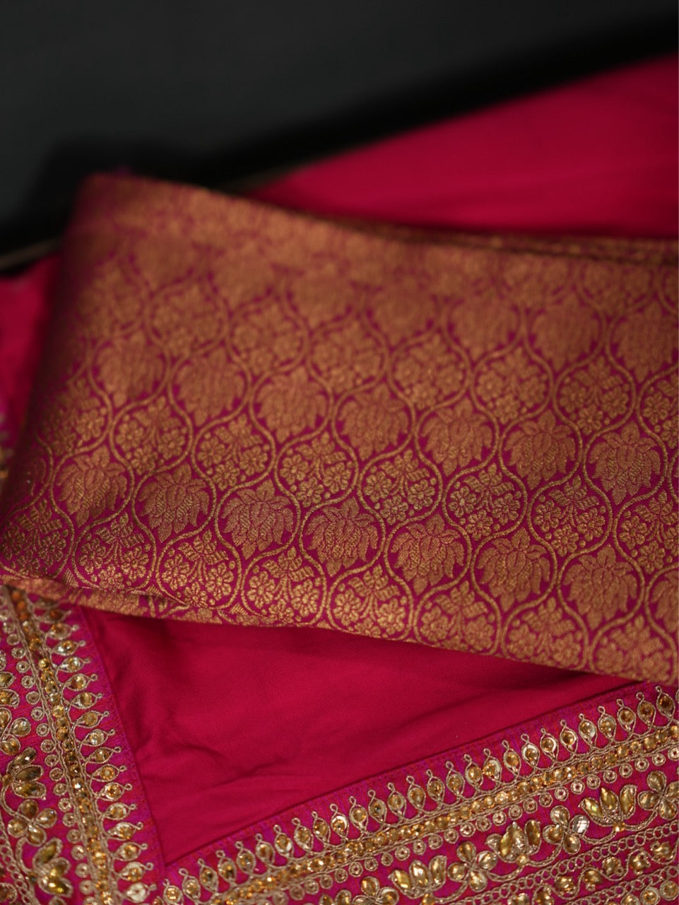 Hoor: Pink Satin Saree with Pink Brocade Blouse