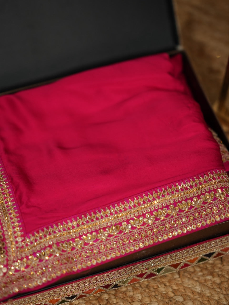 Hoor: Pink Satin Saree with Pink Brocade Blouse